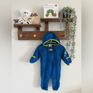 The North Face Royal Blue Hooded Fleece One-Piece with Yellow Trim